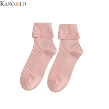 KANCOOLD/5 пар женских Хлопковых Носков средней длины, однотонные женские теплые носки с отворотами, дышащие мягкие впитывающие пот носки средней длины