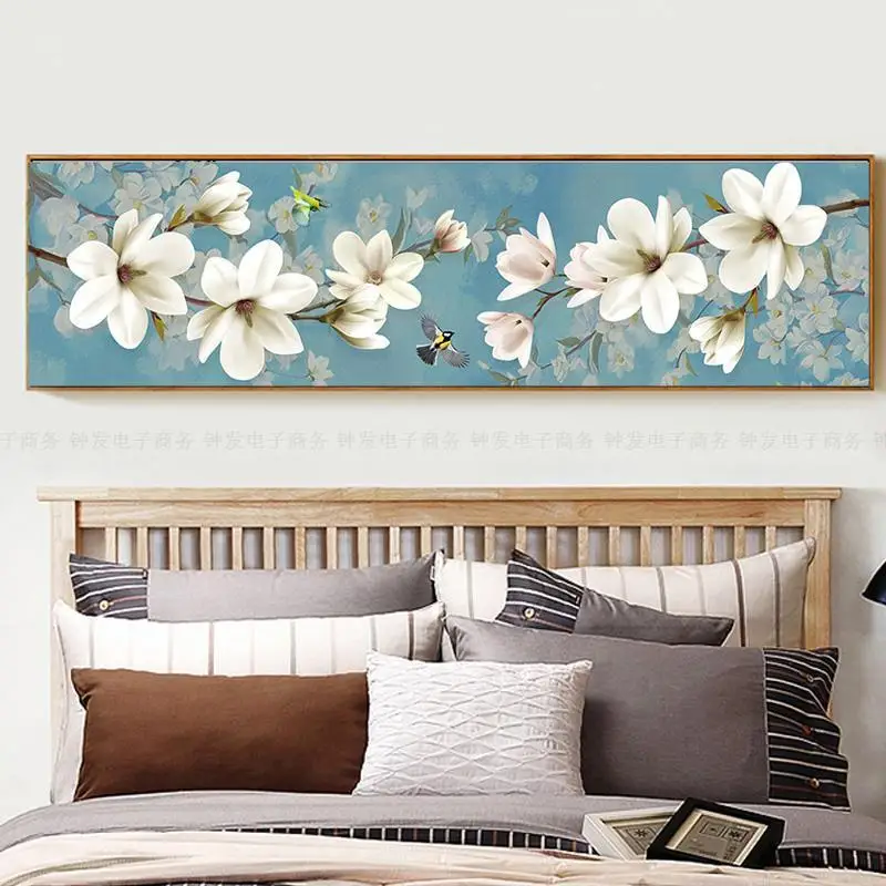 White Magnolia Flower Printed Canvas Cross Stitch Kits 11CT Cotton Thread Embroidery Kit DIY Set Needlework Cross-Stitch Decor cross stitch kit