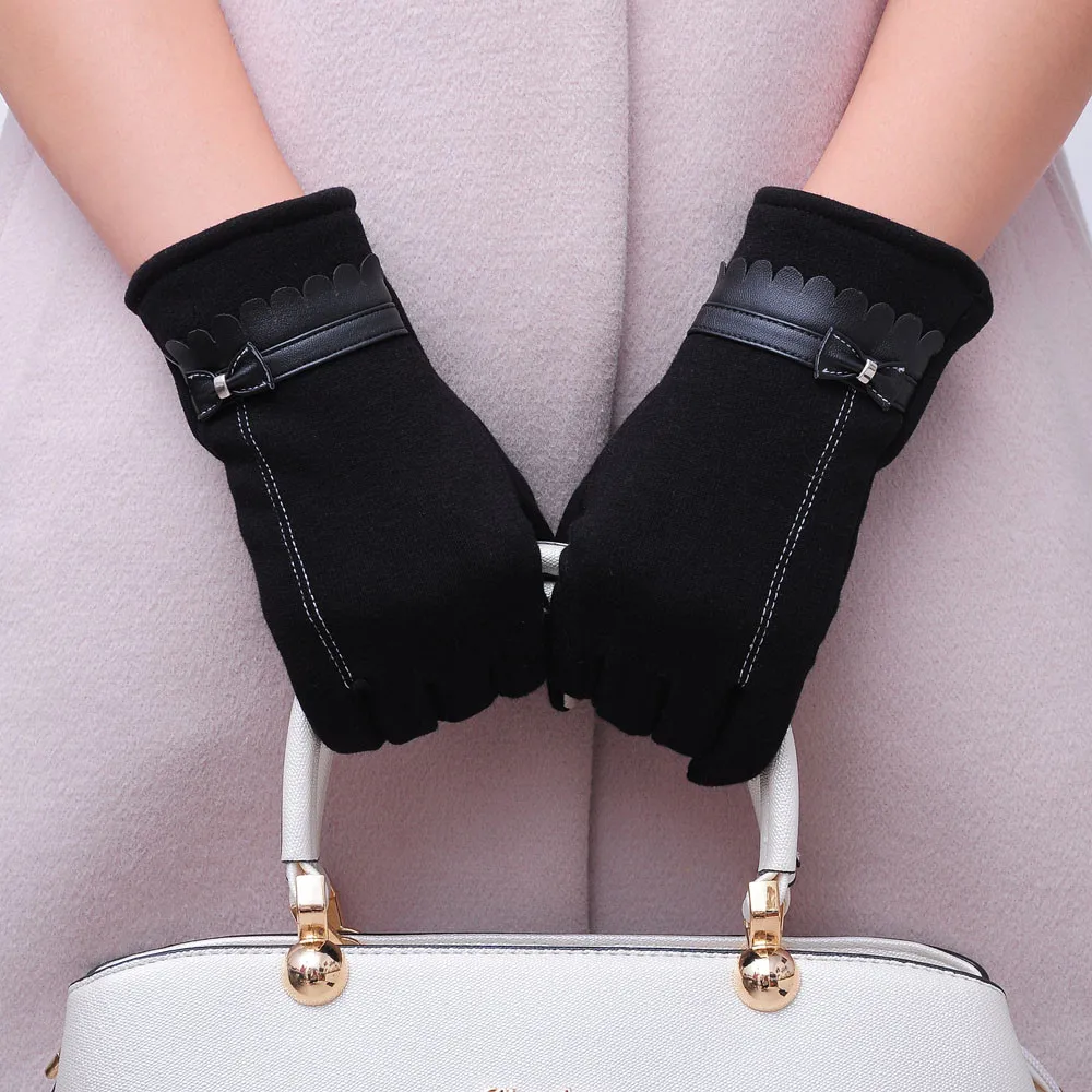 autumn Winter new Fashion Women Bowknot Winter Warm Gloves Mittens Fashion Winter Warm Mittens Full Finger handschuhe#O9