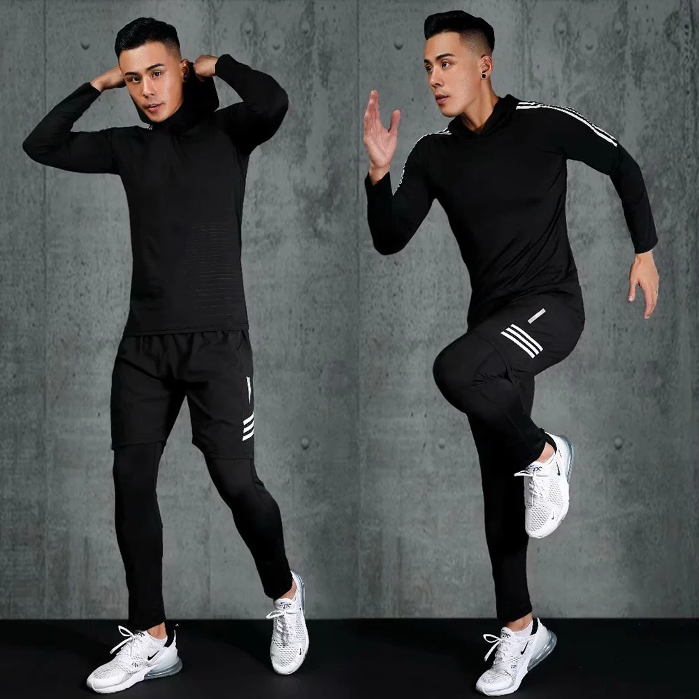 

YD-FU 3pcs / set Men's Workout Sports Suit Gym Fitness Compression Clothes Running Jogging Sport Wear Exercise Workout Tights
