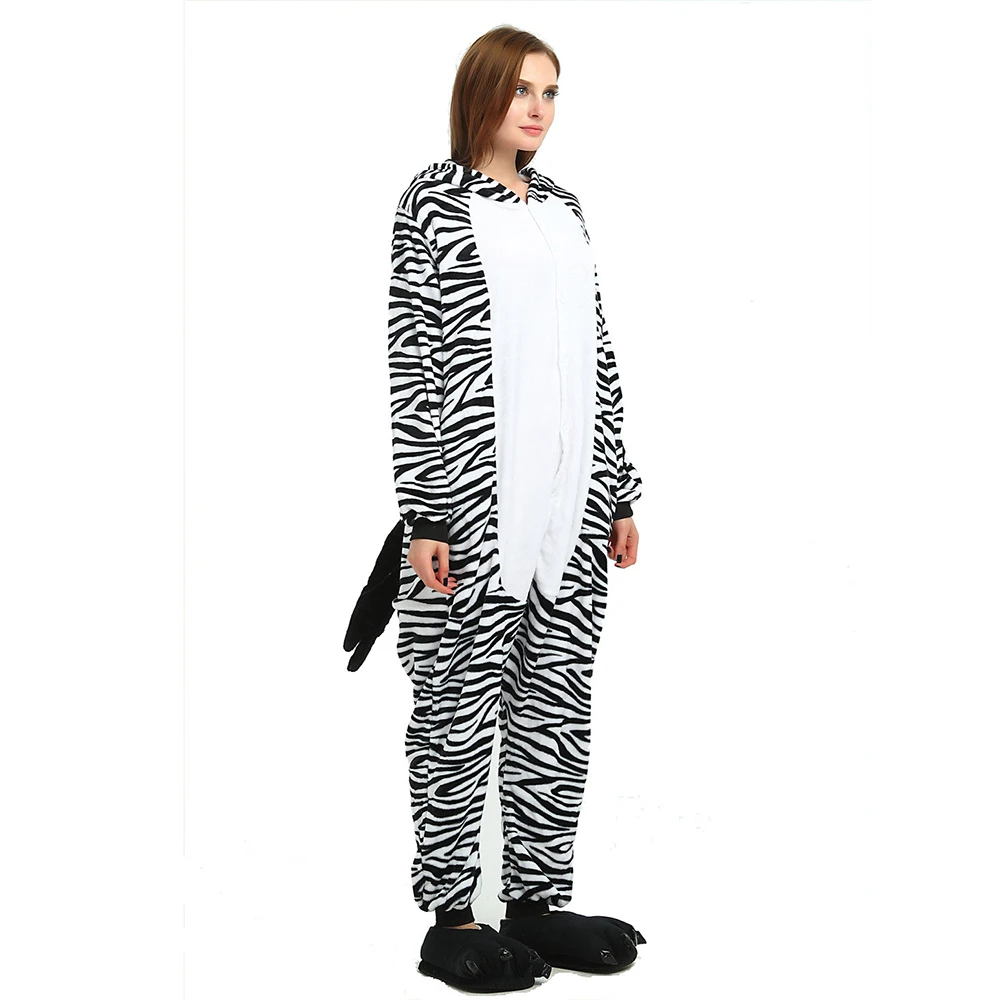 Kigurumi Zebra Onesie Adult Women Sleepwear Costume Animal Pajamas One Piece Flannel Winter Warm Loose Men Couple Cosplay Pyjama kigurumi pajamas onesies cosplay pajamas onesies flannel pajamas onesies