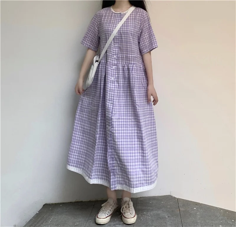 Летнее Хлопковое платье трапециевидной формы с О-образным вырезом и коротким