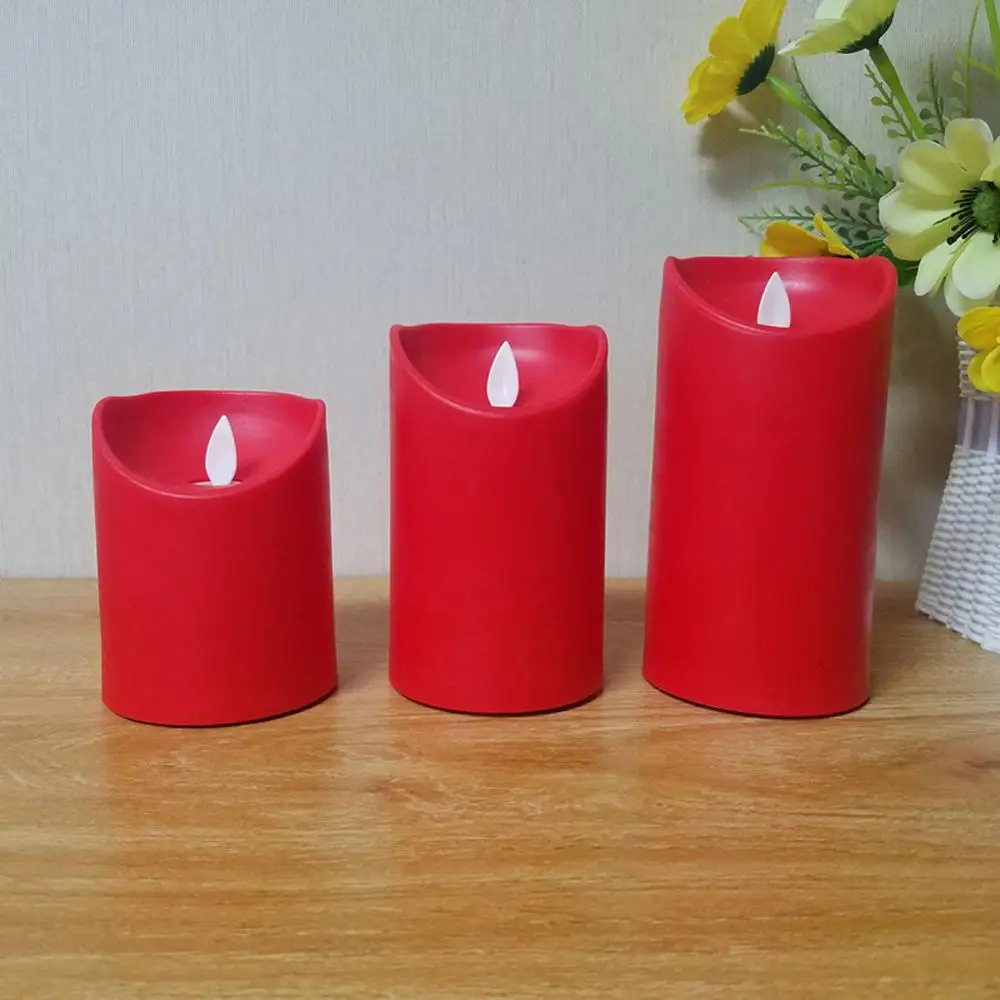 Red Светодиодный искусственные свечи, 3 шт./компл. беспламенные Свечи на батарейках пластиковые качели мерцающие свечи свет для свадебного декора - Цвет: Red