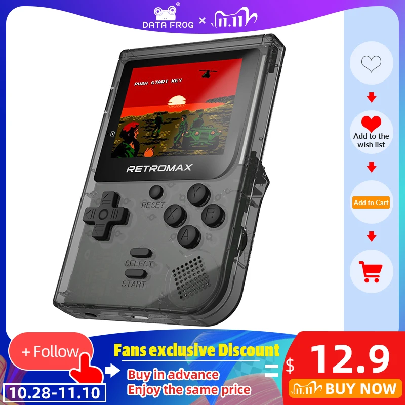 

DATA FROG Retromax 8 Bit Mini Handheld Game Console Built-in 181 Games 3 inch LCD Video Game Player Kids Gift