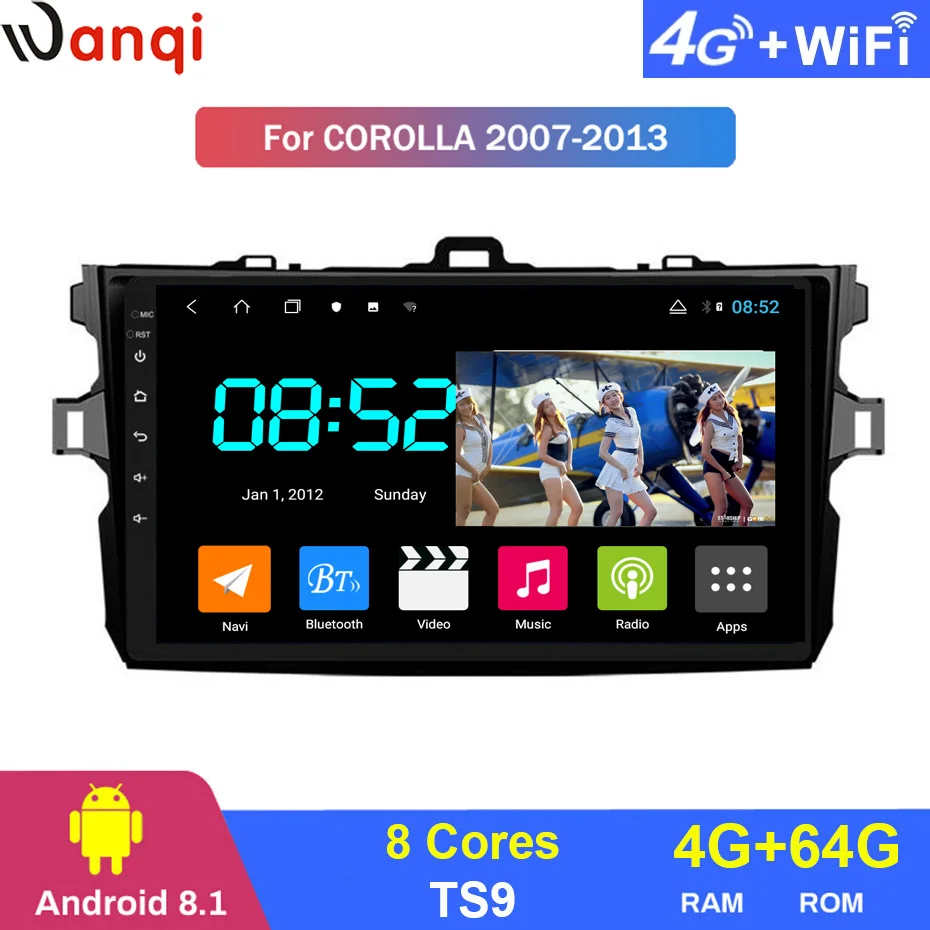 Android 8,1 автомобильный DVD 1din мультимедийная система Navi для Toyota Corolla 2007-2013 Автомобильный gps навигатор головное устройство BT SWC wifi