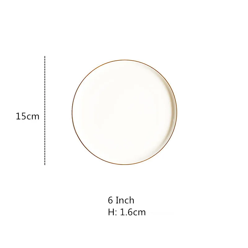 Brief Noridc Round Ceramic Plate Solid Gold Edge Porcelain Glaze Dinner Plate Western Steak Cake Dessert Tray Snack Dishes