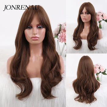 

JONRENAU High Temperature Fiber Hair Wigs Daily use Cosplay Long Loose Wave light Brown Synthetic Wig With Side Bangs for Women