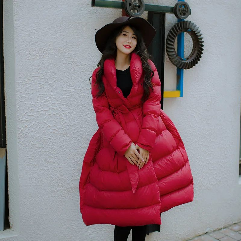 

2018 Korean-style Fashion New Style Cotton-padded Clothes Waist Hugging A- line Skirt Cotton Coat Belt Included Department Bow L