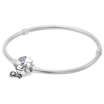 

Original Wildflower Meadow Floral Clasp Snake Chain Bracelet Bangle Fit 925 Sterling Silver Bead Charm Diy Fine Jewelry