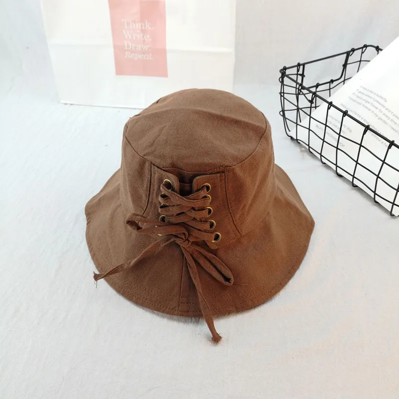 Chapeau Femme Ete милые индивидуальные шляпы для женщин Универсальные однотонные Sombrero Mujer Солнцезащитная хлопковая пляжная шляпа на шнуровке