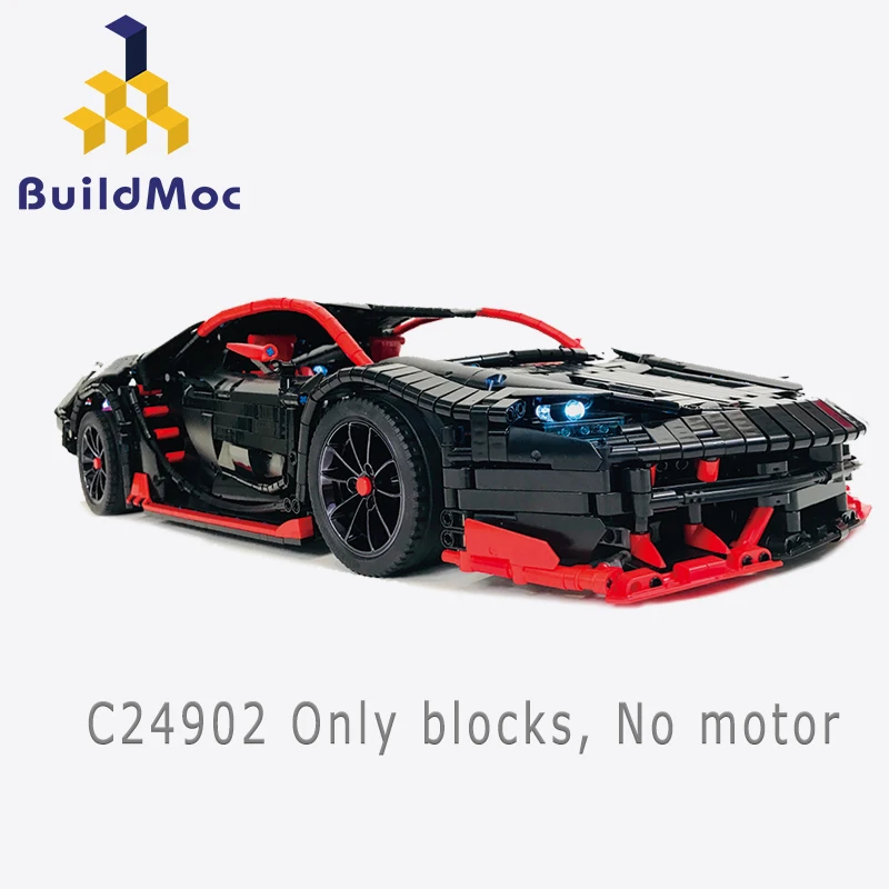 BuildMOC Радиоуправляемая машина Lamborghinis Roadster с функцией питания, строительные блоки для автомобилей, кирпичи, Детские технические игрушки, 20091 MOC 12560 - Цвет: C24902