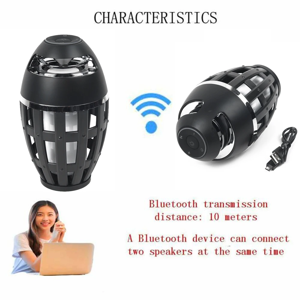 Открытый беспроводной Bluetooth динамик TF карта музыка портативный светодиодный эффект пламени лампа разработана износостойкость