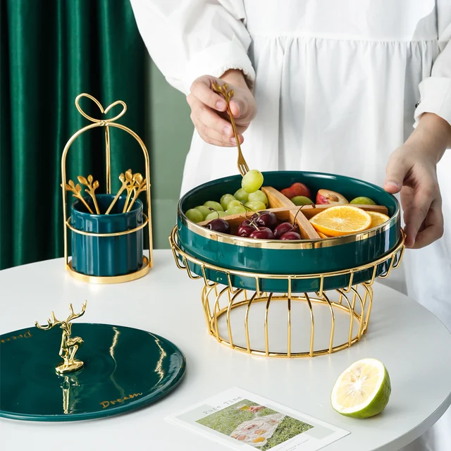Kerámia Gyümölcs Tál Tálca Állvány Kreatív Élelmiszer -Tároló Doboz Szarvas Fedelekkel Cukorkák Snack Tálalás Karácsonyi Dekoráció - Image 3