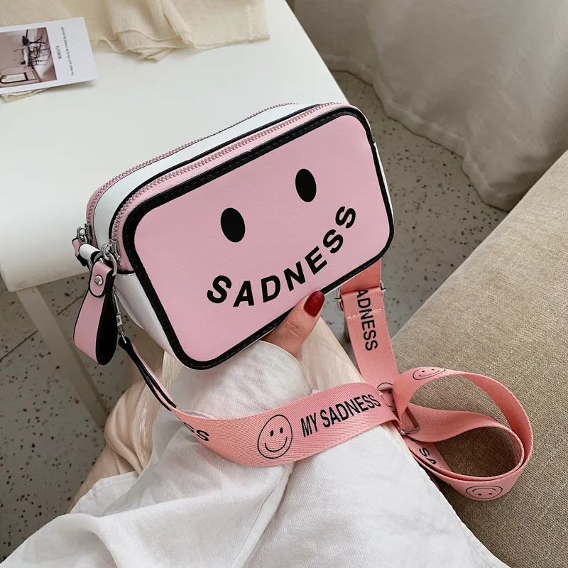 

Origional WOMEN'S Bag Bags2019 Autumn New Style Korean-style Printed Letter Rectangular Stereotypes Bag Smiley Shoulder Bag