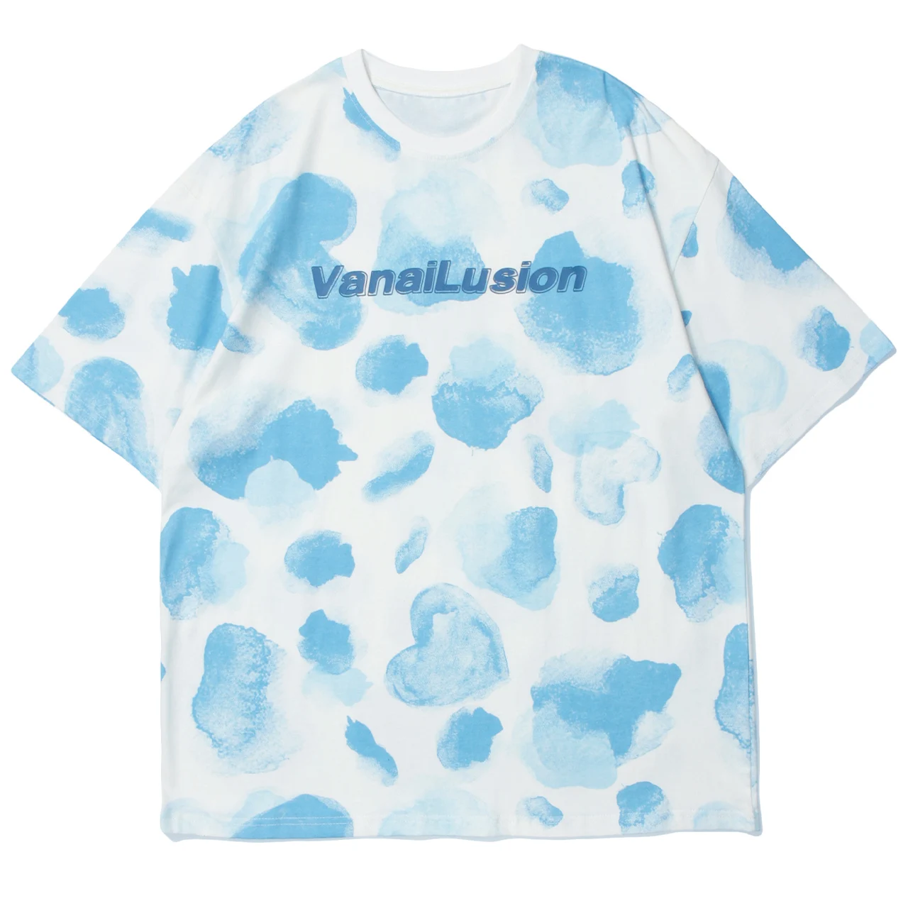 

LACIBLE Tie Dye T-Shirt Men's Vintage Blue Heart Full Print Cotton Streetwear Casual Top T-Shirt Harajuku Clothing Men Tees 2021