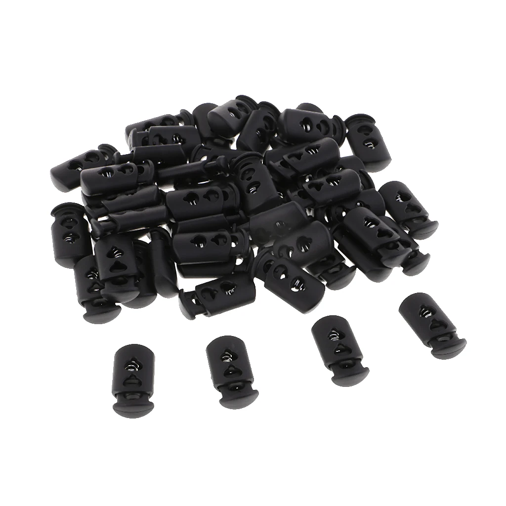 50pcs Cord Stopper With Spring 2-hole Cord End Pieces End Pieces Non-slip, Black