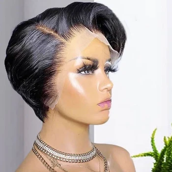 Pixie Cut Wig Transparent Lace Front Human Hair Wigs Brazilian Pre Plucked Short Bob Human Wig For Women Cheap Human Hair Wig 1