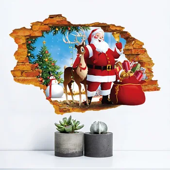 

Christmas Wall sticker 3D Santa murals Living room bedroom room TV background wall decoration wall stickers for kids rooms