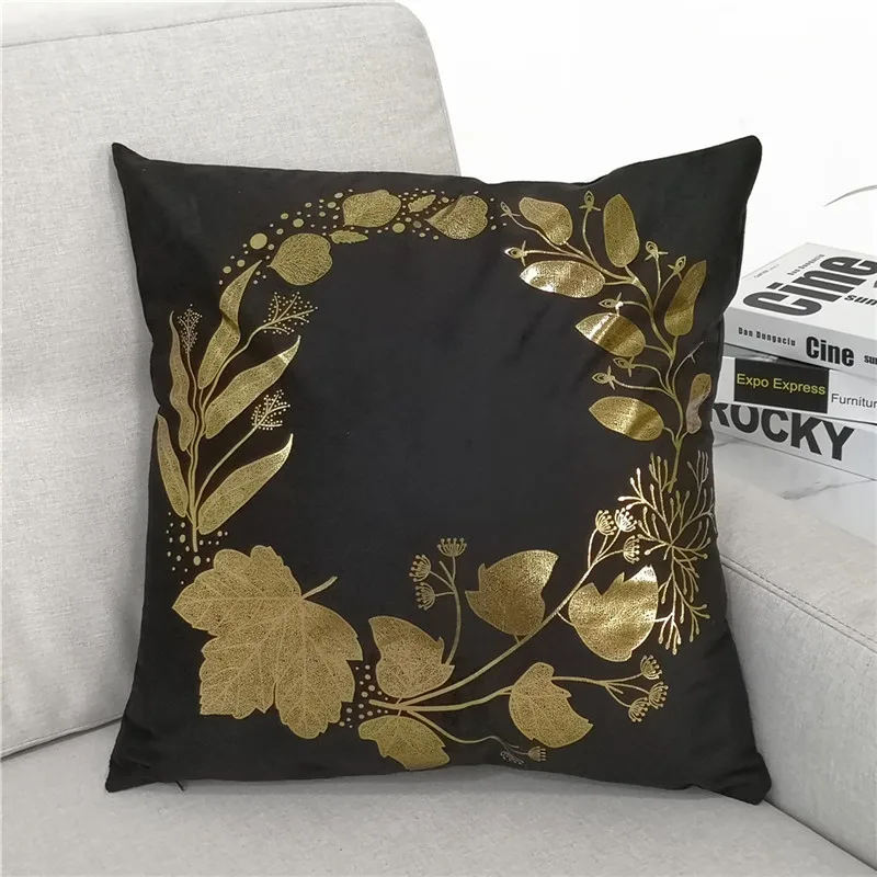 Fuwatacchi 45x45 см наволочка для подушки черного цвета с золотым тиснением чехол для подушки с растительными листьями цветами наволочка для дивана дома подушки для дивана