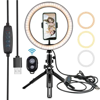 

10inch Dimmable Cold Warm LED Studio Camera Ring Light Photo Phone Video Ring Light With Tripods Ring Table Fill Light Aro+luz
