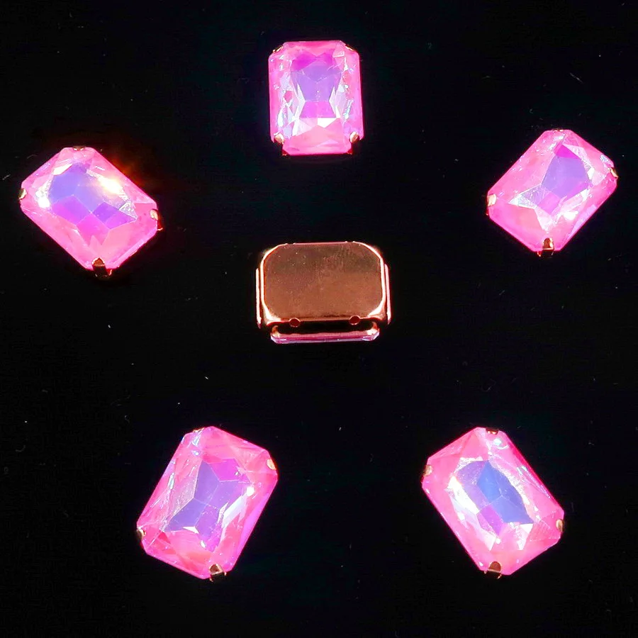 Настройки золотых когтей 20 шт./упак. 13x18 мм желе конфеты и из цветного стекла кристалл прямоугольной формы пришить на свадьбное платье со стразами diy - Цвет: A44 Pink AB