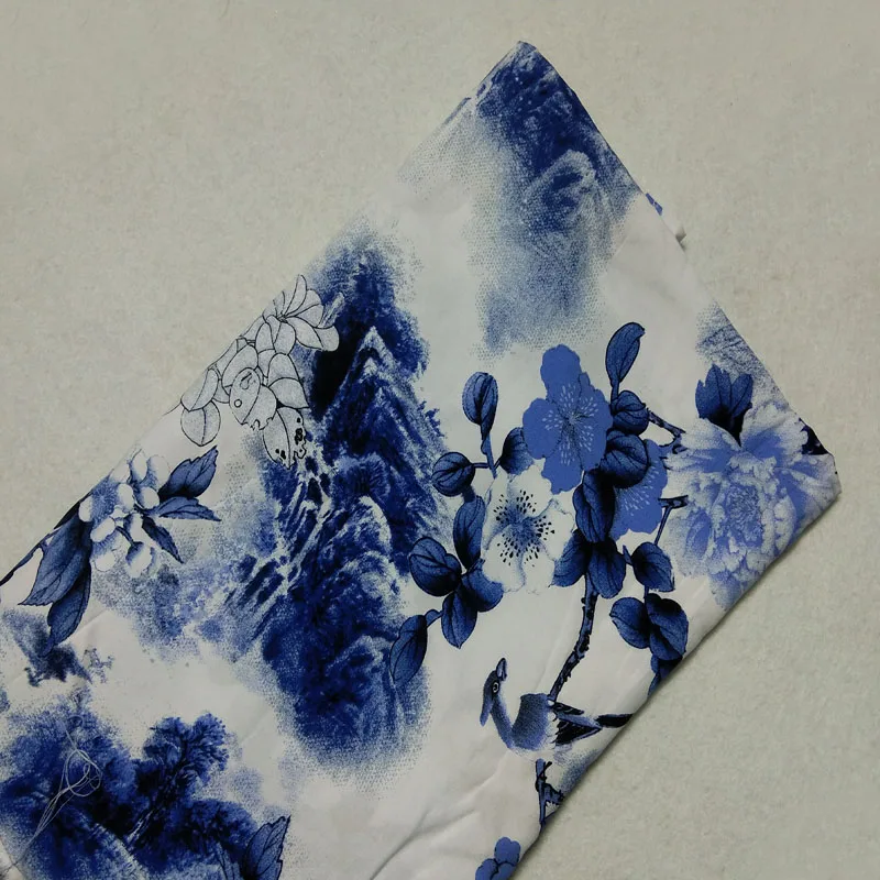 100x140 см традиционная китайская сине-белая рисованная Цветочная вискозная ткань, мягкая гладкая ткань для рубашки, детская одежда, платье paja