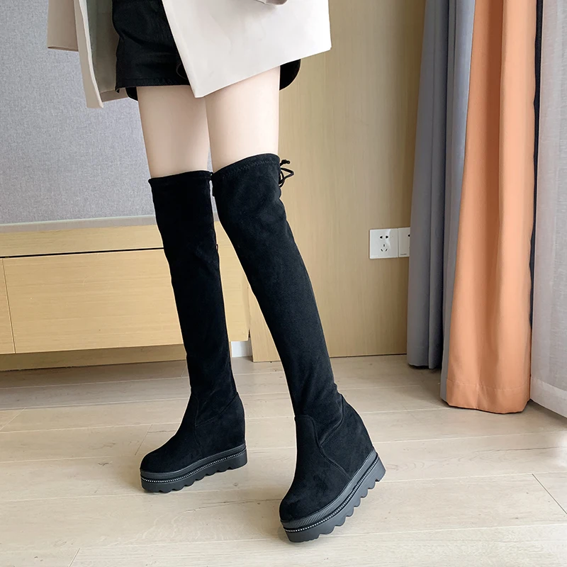 Women Increase High Wedge Over The Knee Boots Winter Women Platform Slim Thigh High Boots Non Slip Ladies Long Booties