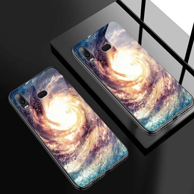 Для samsung Galaxy A10 A20 A30 A40 A50 A6S A70 A8S A80 A90 заднее закаленное Стекло крышка J4Plus M10 M20 M30 Note9 термополиуретановые Чехлы для телефона - Цвет: W343