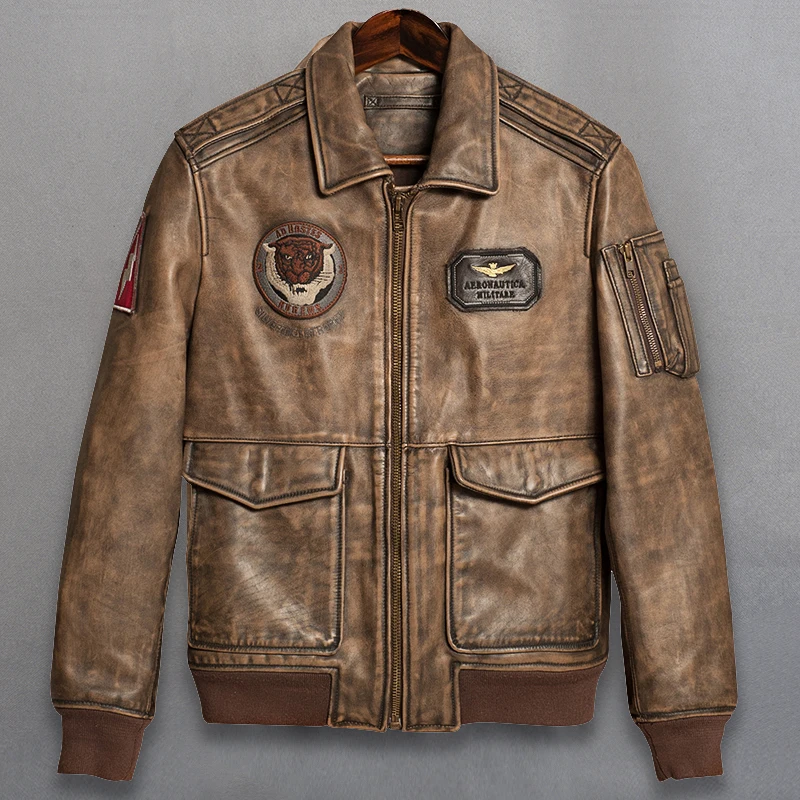 Мужская летная куртка из натуральной кожи с вышивкой тигра | одежда