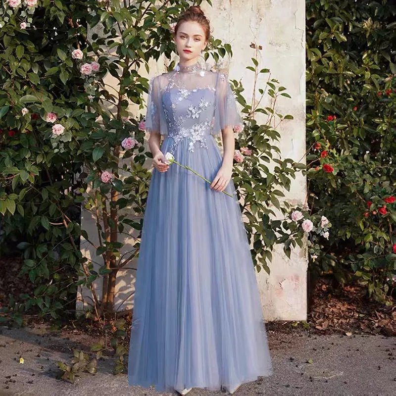 New Dusty Blue Bridesmaid Dress Mixed And Mismatched Fall Long Formal