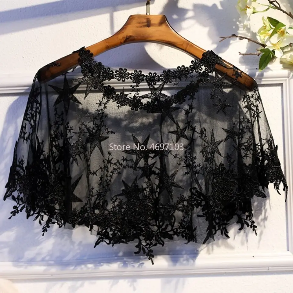 

Black Lace Applique Sunscreen Bolero Wedding Shrugs For Women Bridal Jacket Elegant Party Cape Dress Summer Top Shawls Wraps