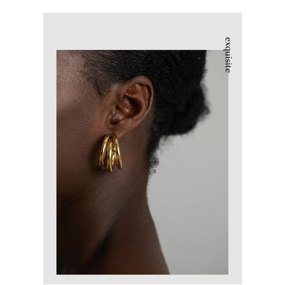 Gold Color Metallic Geometric Stud Earrings - Image 3