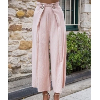 

Solid Color Lady Wide Leg Pants High Waist Trousers Chic Streetwear Sash Casual Pants Capris Women Summer Office Loose Leg Pants