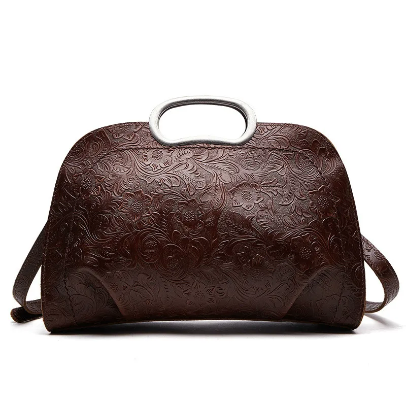 

New Ethnic Style Embossed Genuine Leather Handbags Women's Bags Designer Vintage Fashion Single Shoulder Messenger Bag Totes