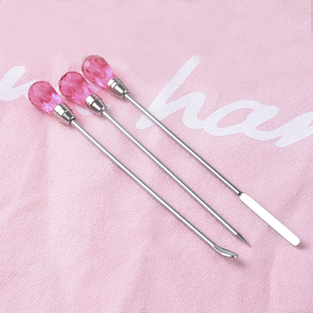 

3pcs Pink Color Tool Muddler Poke Needle Spoon Tool Set For Beads Professional Silicone UV Resin Mold Jewelry Making