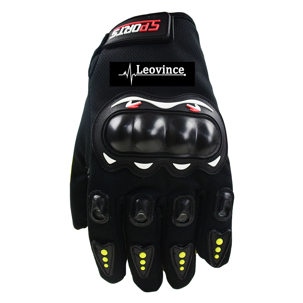 Новые зимние летние мотоциклетные перчатки с полным пальцем для Leovince с сенсорным экраном защитные перчатки для мотокросса - Цвет: Black