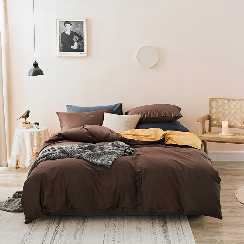 60s Long Stapled Cotton Luxury Style Solid AB Duvet Cover Bed Sheet Pillowcases Queen King Pink Ruby Blue Grey Golden Brown More - Цвет: Color 10