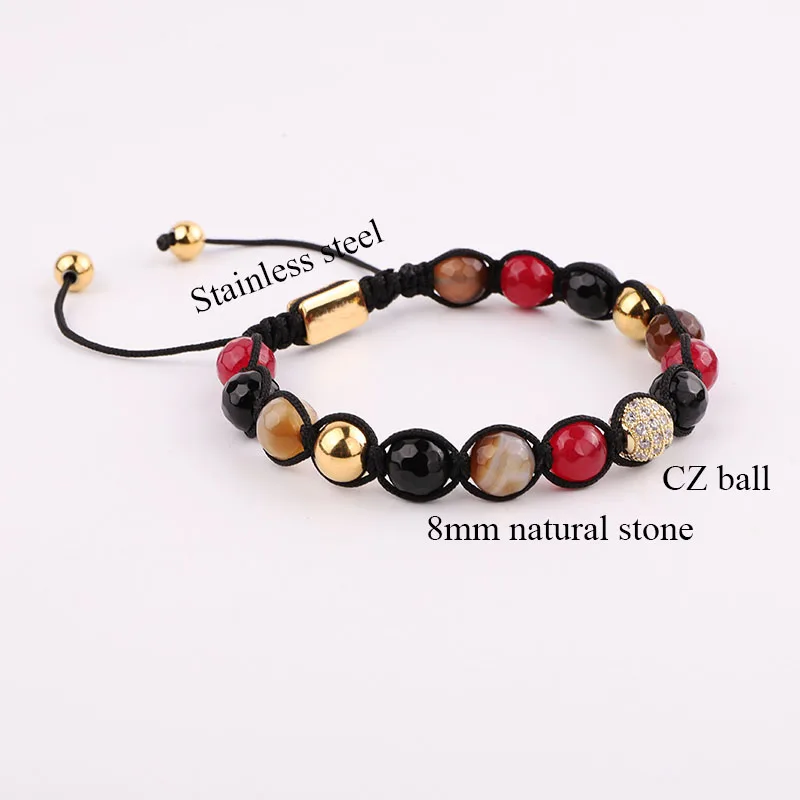 High Quality CZ Pave Ball Charm Natural Stone Beaded Custom Macrame Bracelet Jewelry Gift For Women - Image 2