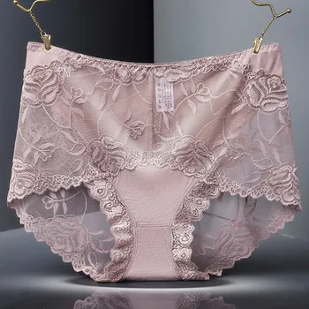 

New sexy Lace panties flower Transparent underwear women Plus size Elasticity lingerie Mid waist calcinha Hollow Seamless Briefs