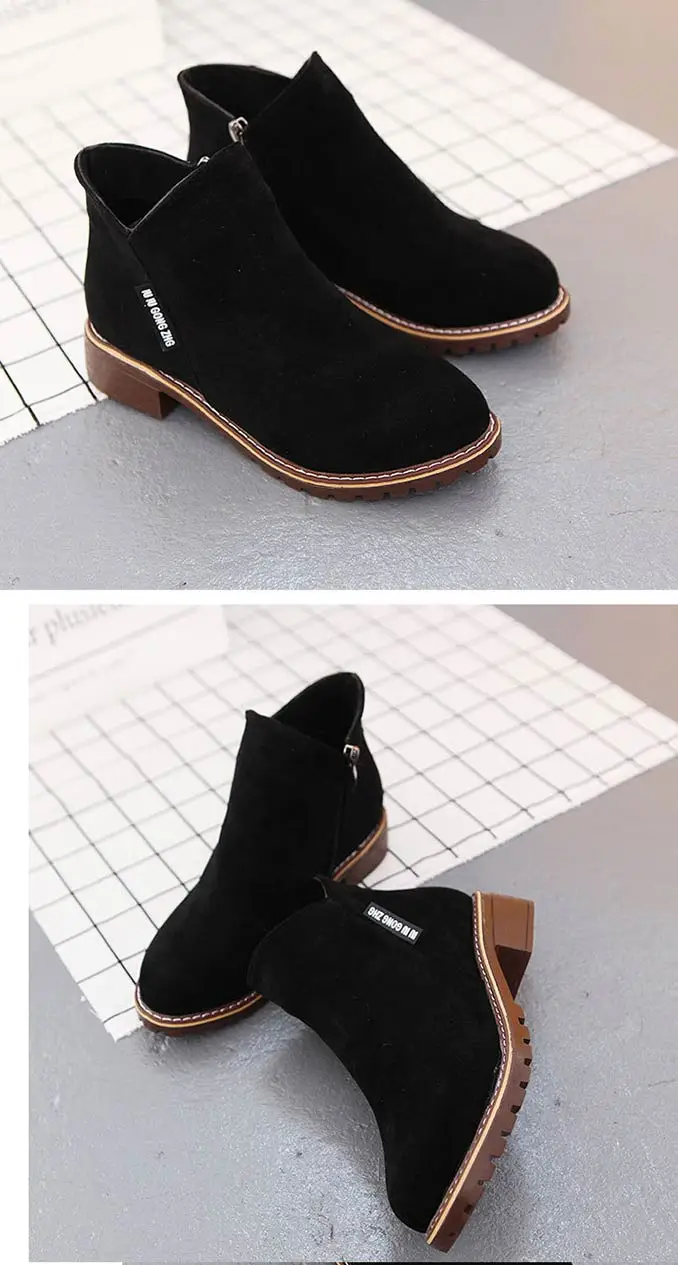 Winter boots women sneakers square heel casual shoes woman 2019 fashion side zipper solid adult women ankle boots women shoes (13)