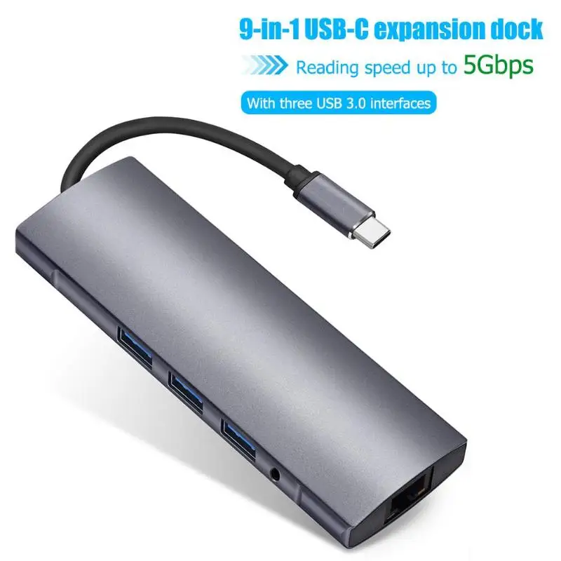 9 в 1 USBC Док-концентратор тип-c до RJ45 4K HDMI 3 USB3.0 SD/TF слот для карт ридер 3,5 мм аудио зарядка PD адаптер для Macbook/samsung