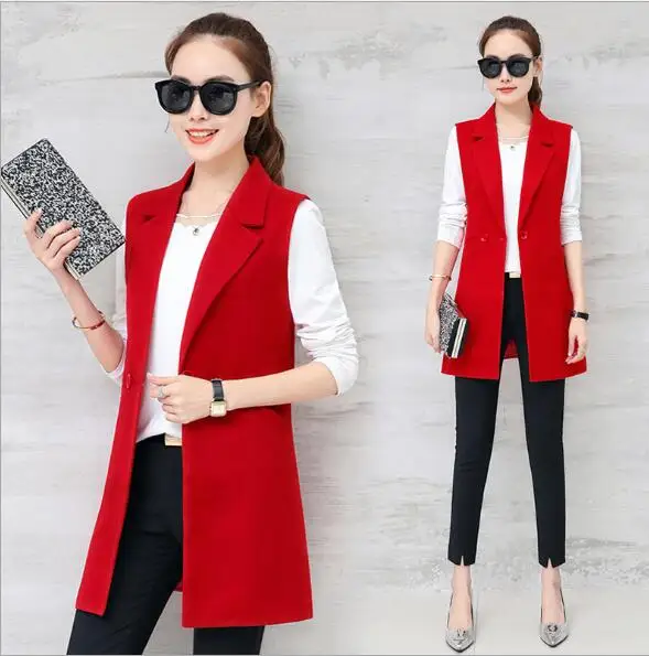 

Long Vest Female Spring Autumn 2019 Women Vests Slim Sleeveless Turn Down Collar Formal Office Lady Outwear Coat Womens Clothing