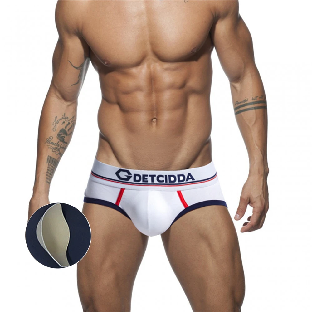 

New 95% Cotton Panties With Push Pads Men's Triangle Underwear Low Waist Sexy European American Hot Selling Color Block Panties