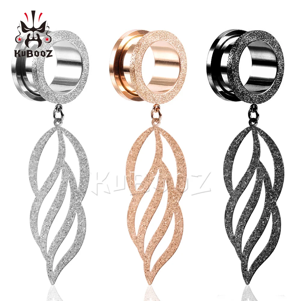 Kubooz лист логотип пирсинг в уши, туннели из нержавеющей стали подрамники для Серьги Ушные датчики продавать по паре модный подарок для женщин