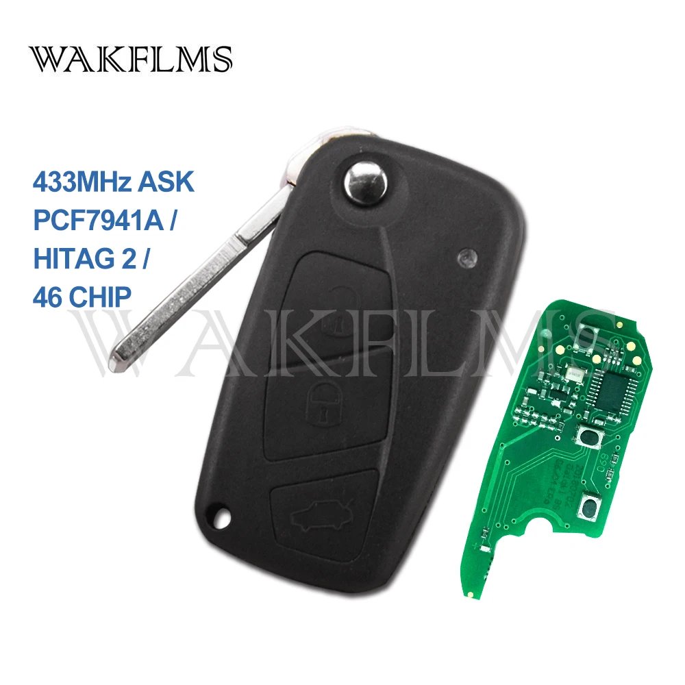 3 Btns 433MHz ID46 Special Flip Remote Key For Fiat Panda 2003 2004 2005 2006 2007 2008 2009 2010 2011 2012 Replace Genuine Key