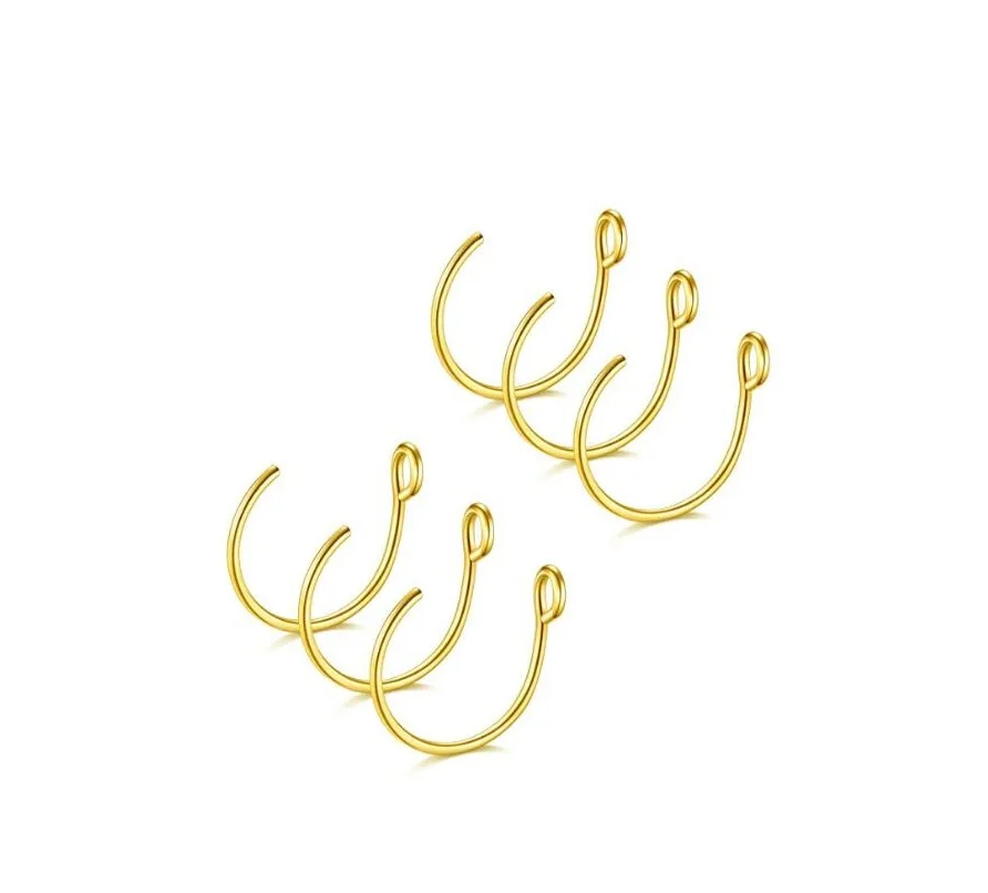 Gold 6 шт Поддельные Нос кольцо, 20 г поддельные пирсинг ювелирные изделия 8 мм поддельные нос кольцо обруч для искусственного губ перегородка кольцо в нос набор - Окраска металла: Gold