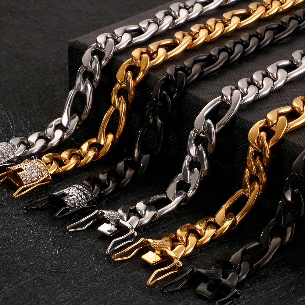 12 мм мужской Браслет Серебро Золото Черный Нержавеющая сталь Снаряженная кубинская звено цепи браслеты для мужчин хип хоп Рок спортивные ювелирные изделия Прямая поставка