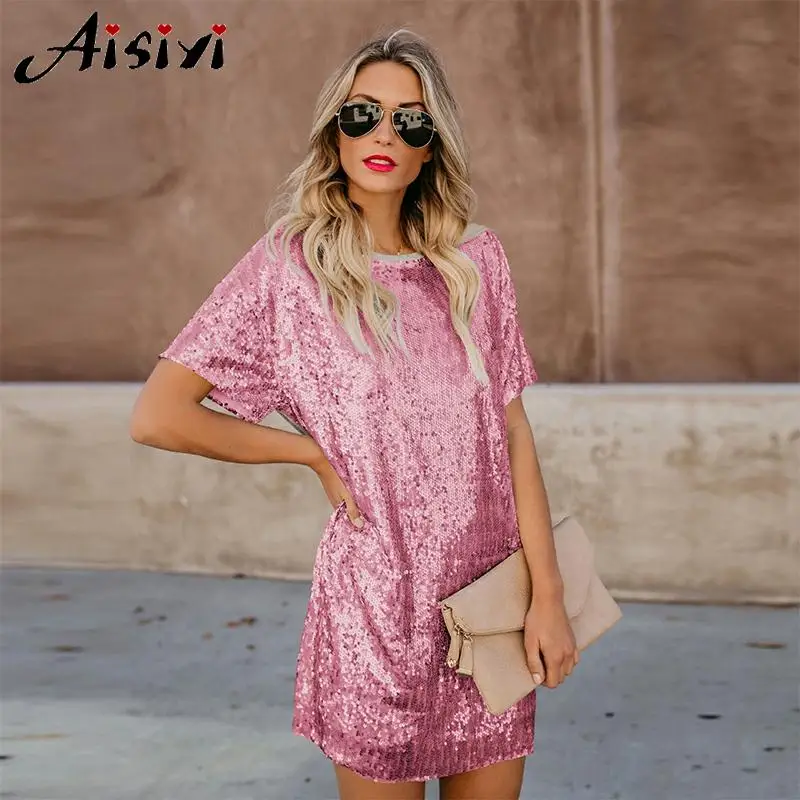 Женское облегающее мини-платье с блестками розовое золото вечерние коротким