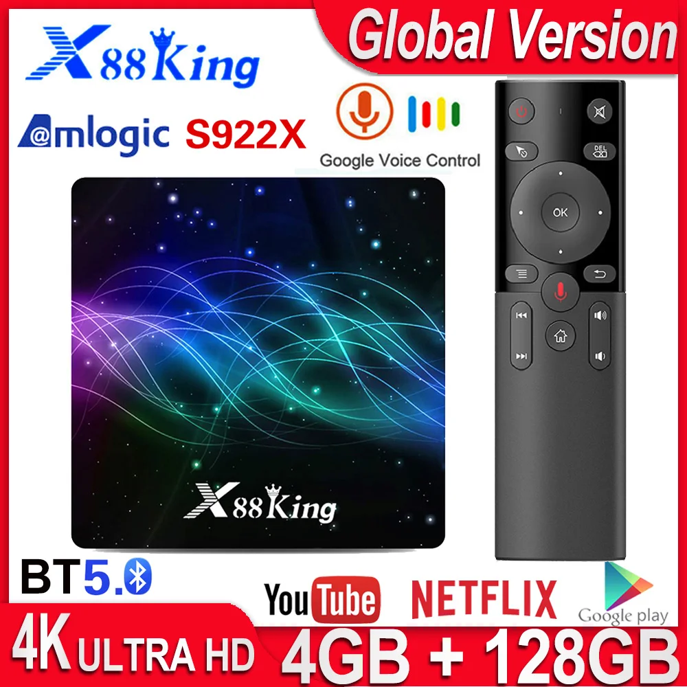 Preise X88 König 4GB 128GB Amlogic S922X Smart TV Box Android 9.0 Dual Wifi BT5.0 1000M 4K 60fps USB3.0 Google Plays Netflix Youtube