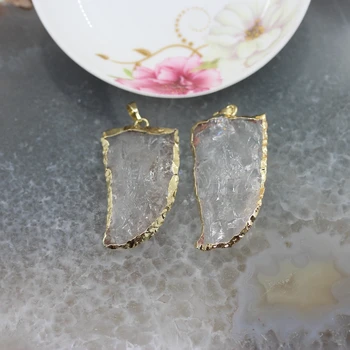 

5pcs/lot，Raw Gems Clear White Quartz Jewelry, Natural knife-type Gold Clasp Rough crystal pendant Beading Necklace Earrings